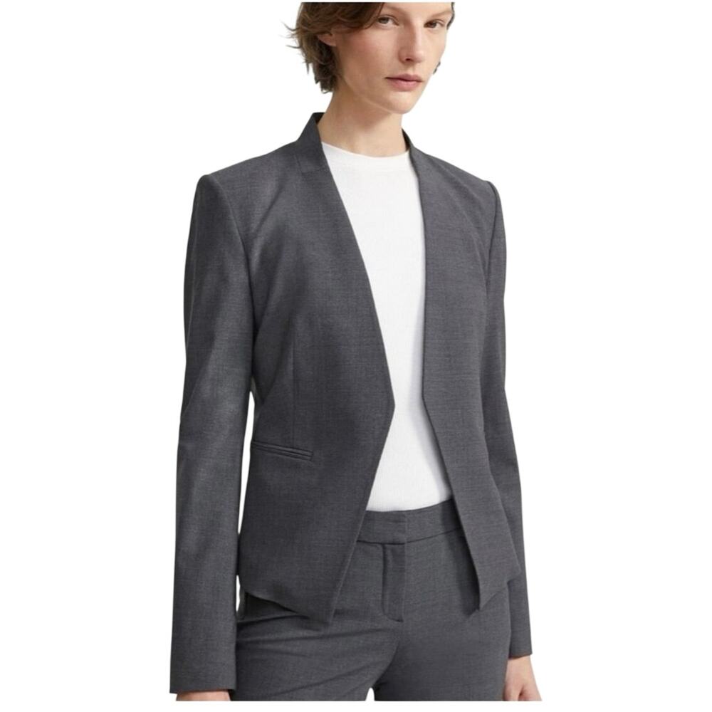 Theory Lanai Sevona Wool Blend Crop Blazer Size 0 Charcoal Gray